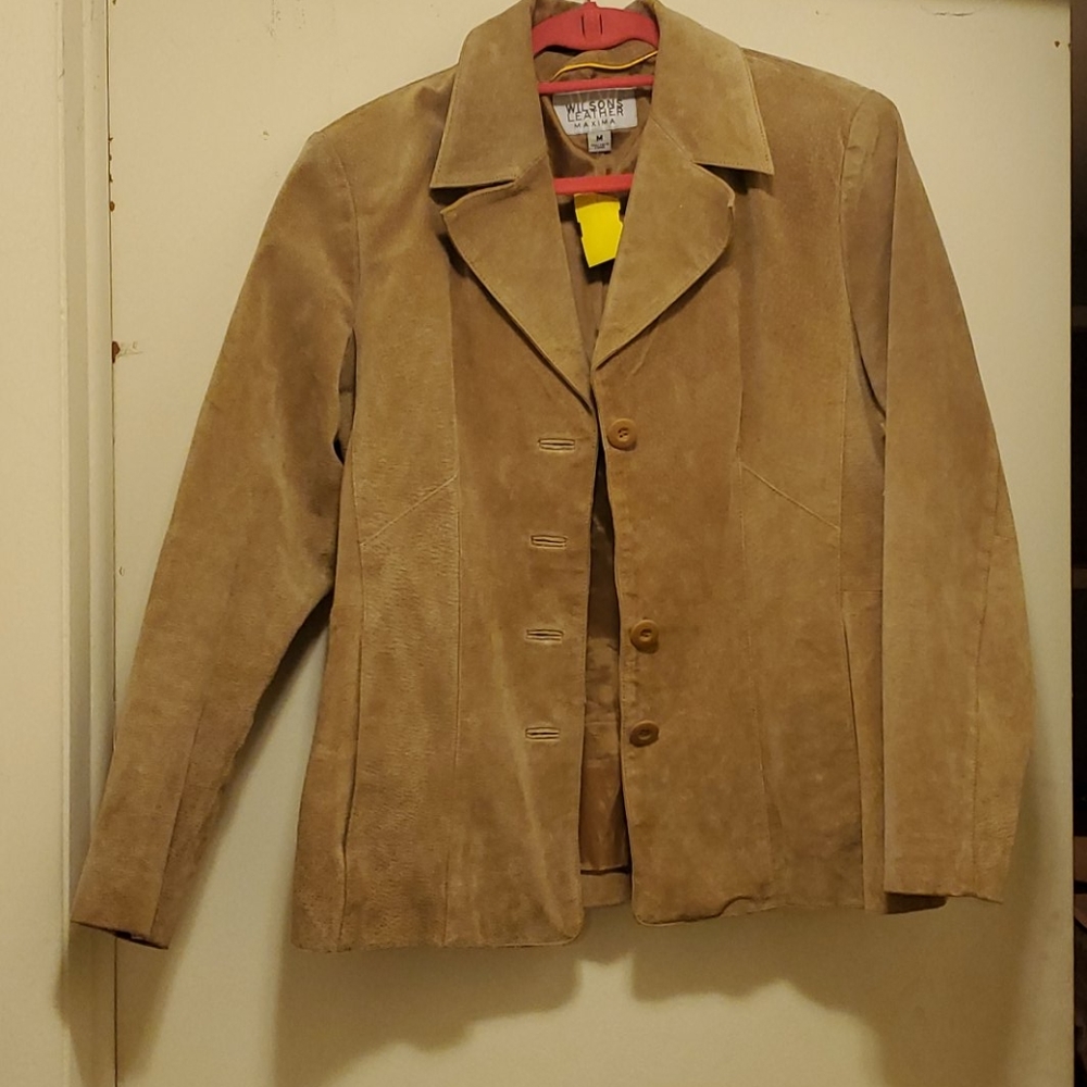 Khaki colored leather blazer